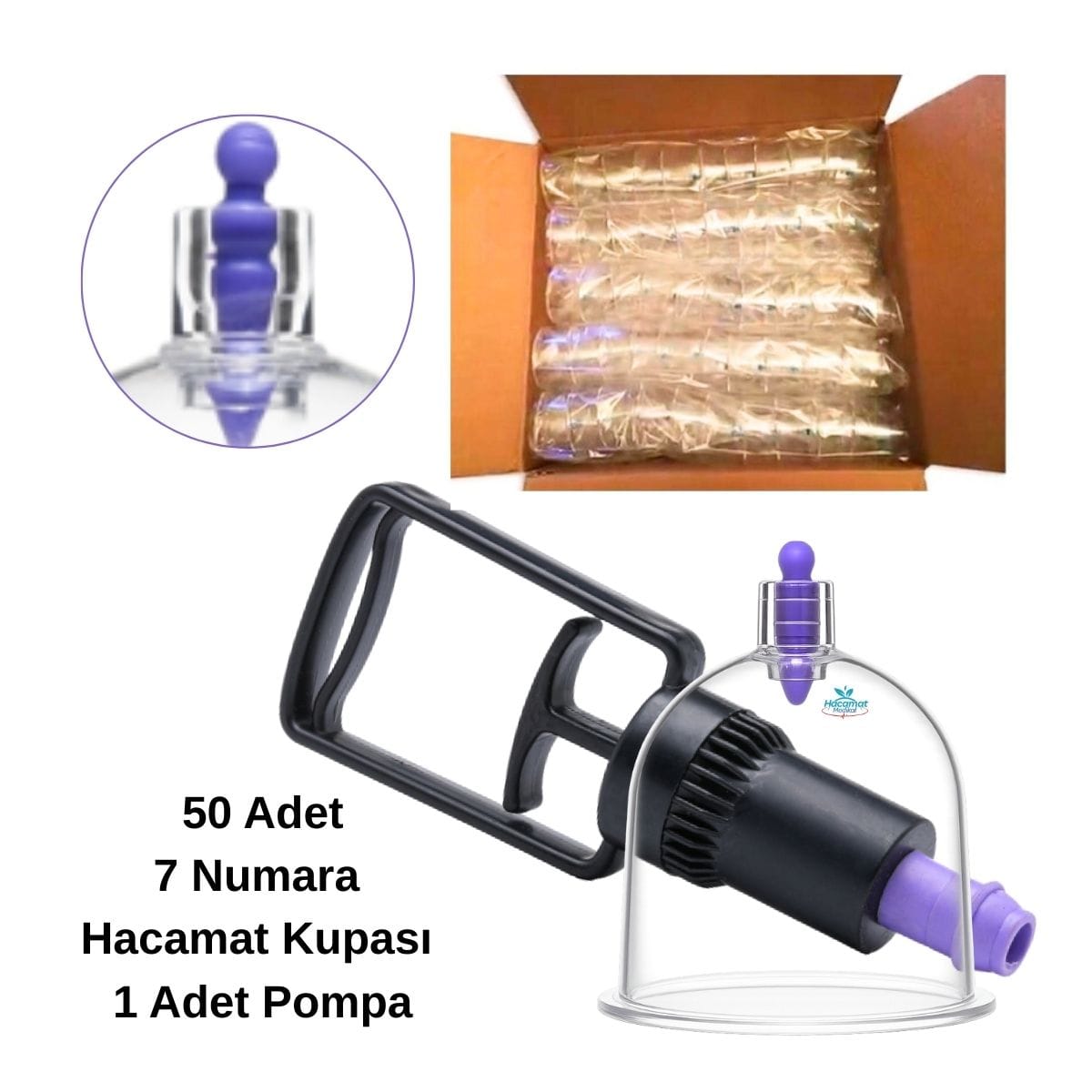 7 Numara Hacamat Kupası 50 Adet + 1 Adet Pompa